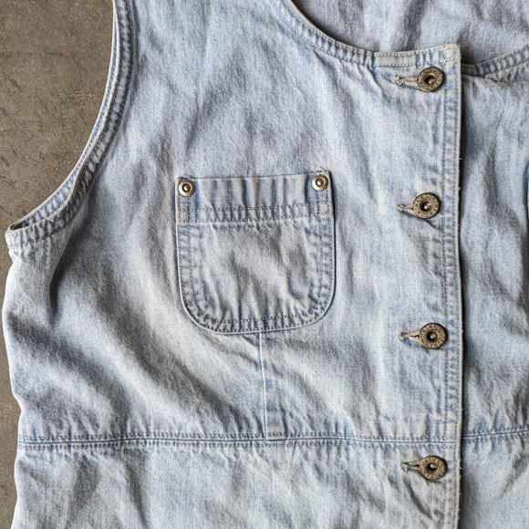 Vintage Sonoma Light Blue Denim Button Front Sleeveless Mini Dress large - Picture 3 of 7
